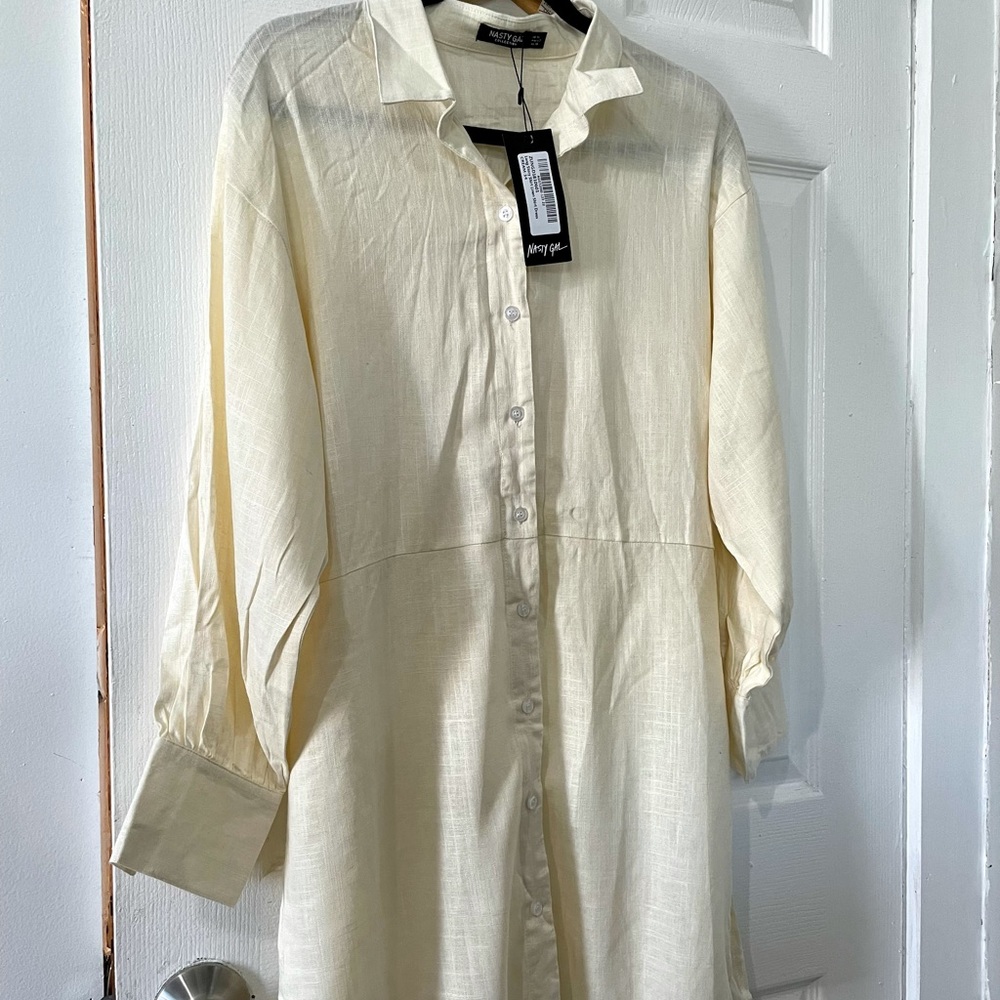 NEW linen shirt cream dress